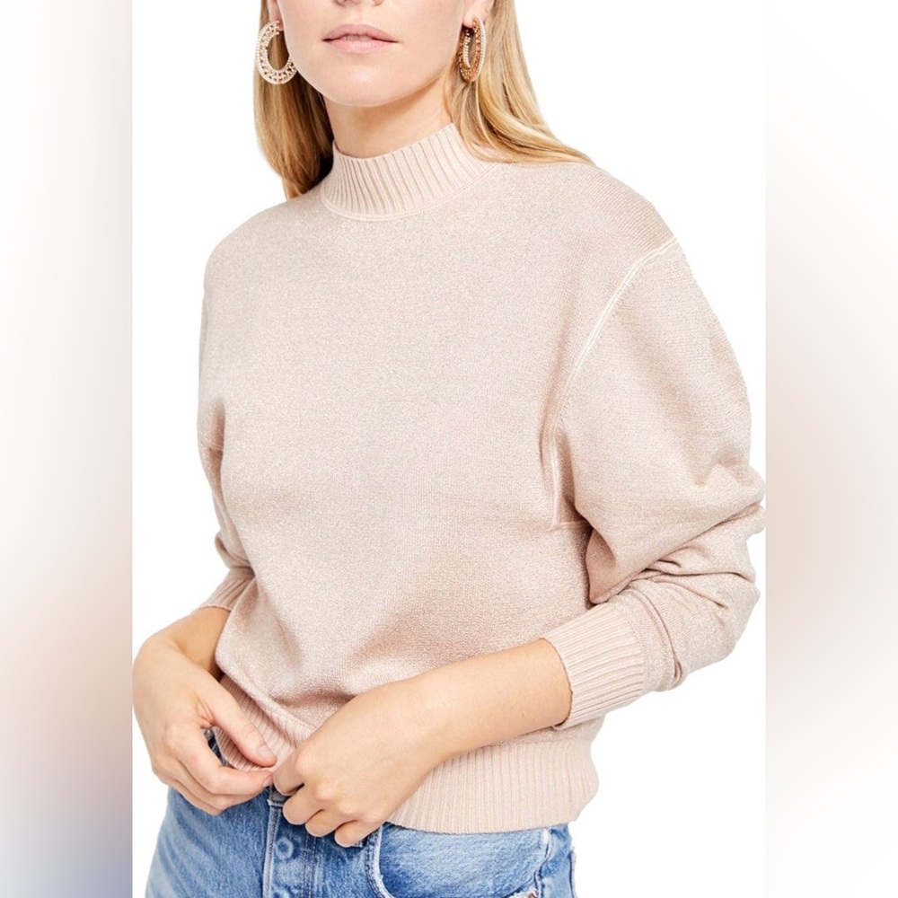 Free People Starry Night Rose Gold Pink Shimmer Mock Neck Sweater - Women’s XS